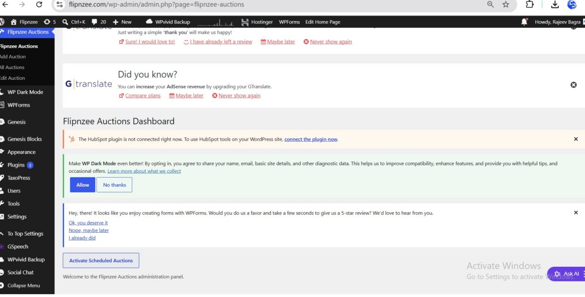 Manually Activate Scheduled Auctions in the Flipnzee Auctions Plugin