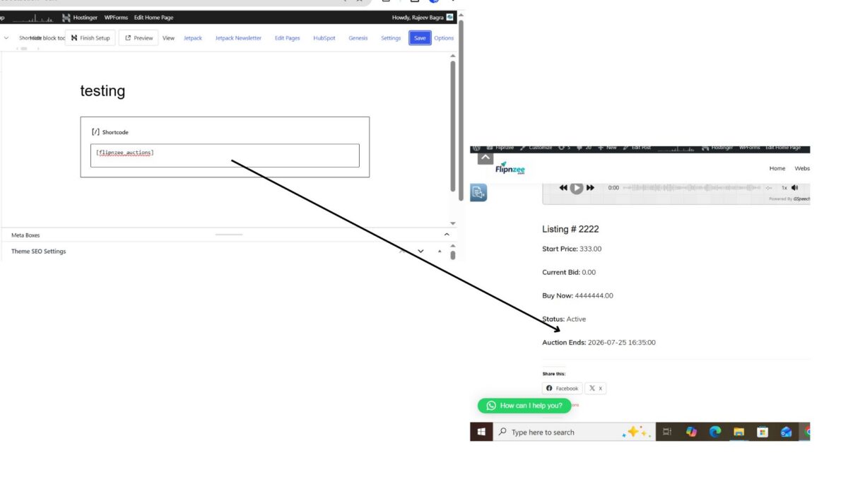 frontend shortcode