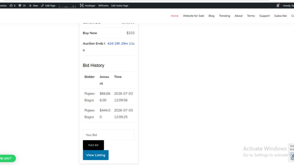 bid history