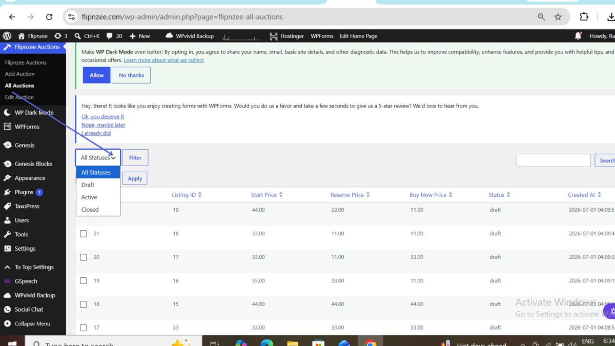 status filter
